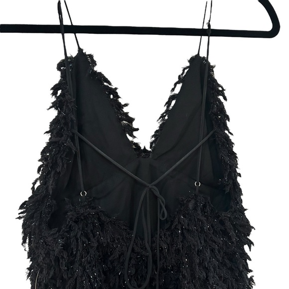 For Love & Lemons Kamara Mini Dress Sz M Black Metallic Shaggy Tie Back Dress - Picture 5 of 9